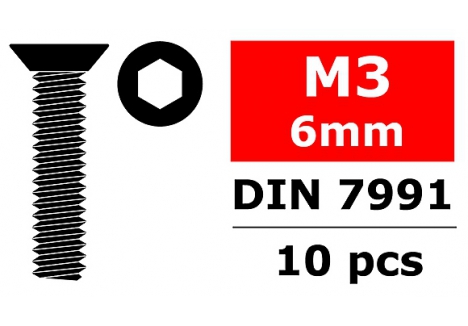 Corally Steel Screws M3 x 6mm Hex Flat Head Black 10 Pack C-3002-30-06