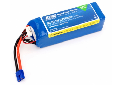 E-flite 6S 22.2V 3200mAh 30C LiPo RC Battery EC3 Connector