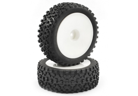 Fastrax 1/10 Mounted Cuboid Buggy Front Tyres White Dished FAST0038