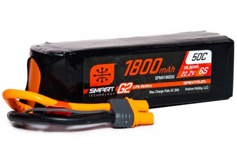 Spektrum 1800mAh 6S 22.2V 50C Smart G2 LiPo Battery IC3 SPMX186S50