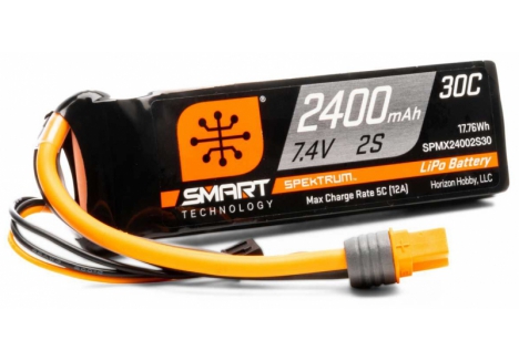 Spektrum 2400mAh 7.4V 2S 30C Smart LiPo Battery IC3 SPMX24002S30