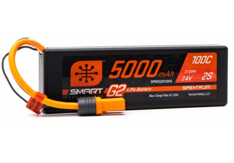 Spektrum 2S 7.4V 5000mAh 100C Smart G2 Hard Case LiPo Battery IC5 SPMX52S100H5