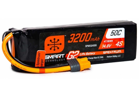 Spektrum 3200mAh 4S 14.8V SMART G2 50C LiPo Battery IC3 SPMX324S50