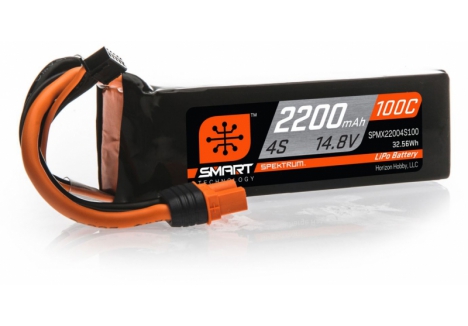 Spektrum 4S 14.8V 2200mAh 100C Smart LiPo RC Battery IC3 OSPMX22004S100