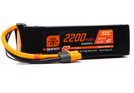 Spektrum 4S 2200mAh 14.8V 100C Smart G2 LiPo Battery IC3 SPMX224S100