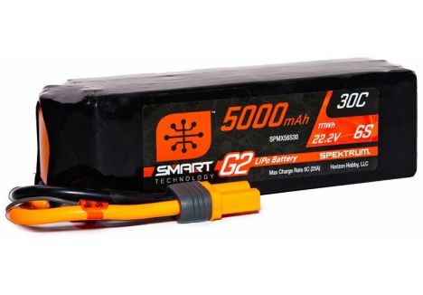 Spektrum 5000mAh 6S 22.2V 30C Smart G2 LiPo RC Battery IC5 SPMX56S30