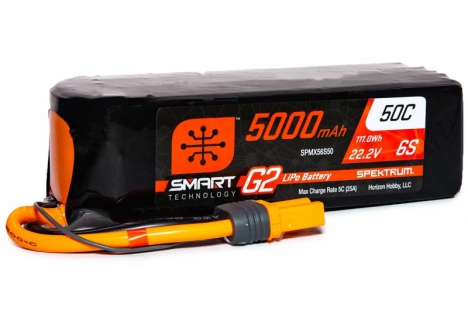 Spektrum 5000mAh 6S 22.2V SMART G2 LiPo Battery IC5 RC SPMX56S50