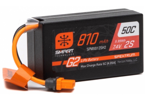 Spektrum 7.4V 810mAh 2S Smart G2 50C LiPo Battery IC2 SPMX812SH2