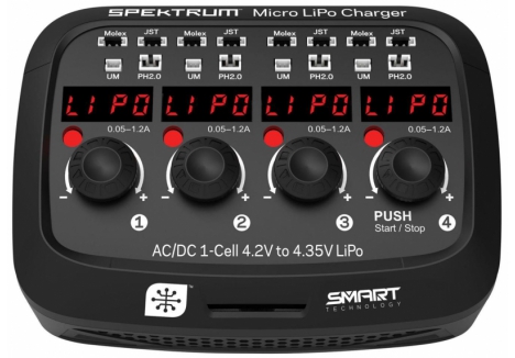 Spektrum Smart Micro 4-Port AC/DC 1S LiPo Charger SPMXC1040I