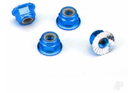 Traxxas 4mm Flanged Nylon Locking Nuts Blue Anodised Set of 4 TRX1747R