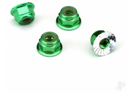Traxxas Aluminium Flanged Serrated Nuts 4mm Green 4 pcs TRX1747G