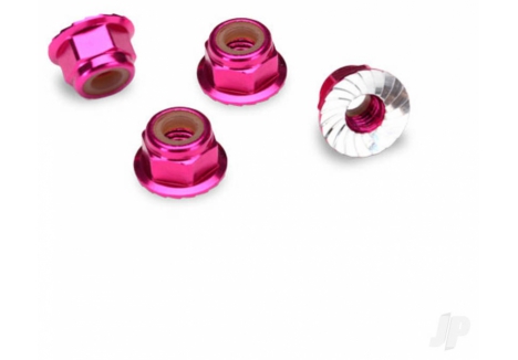 Traxxas Aluminium Flanged Serrated Nuts 4mm Pink 4 pcs TRX1747P