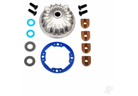 Traxxas Housing, centre Differential (Aluminium) / x-ring gaskets (2 pcs) / ring gear gasket / bushings (2 pcs) / 5x10x0.5mm PTFE-coated washers (2 pcs) / 2.5x8 CCS (4 pcs) TRX6781