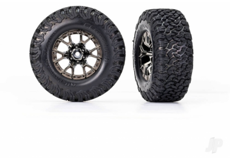 Traxxas Wheels & Tyres, Assembled, Glued (Ford Raptor R Black Chrome wheels, BFGoodrich All-Terrain T/A KO2 Tyres, foam inserts) (2) (2WD front) TRX10186-BLKCR