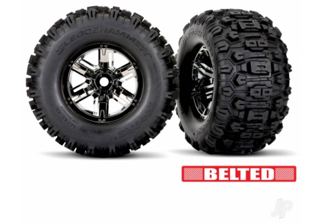 Traxxas X-Maxx Wheels Tyres Assembled Glued 1/7 Black Chrome Sledgehammer TRX7871X